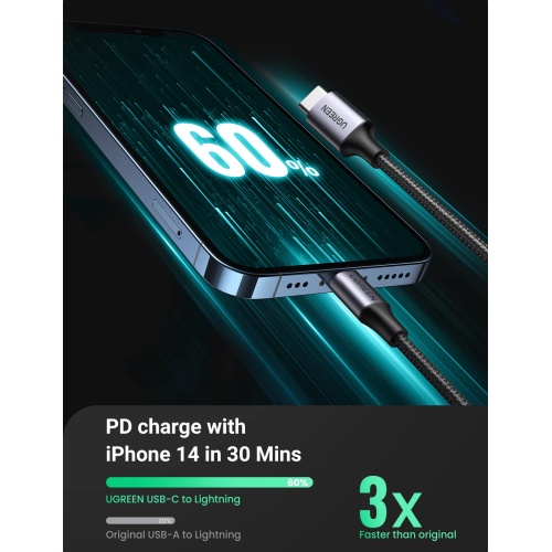 UGREEN USB C to Lightning Cable 6FT - MFi Certification Lightning Cable Compatible with iPhone 14/14 Pro/14 Pro Max, iPhone 13/12/11/X/XR/XS/8 Series, iPad 9, AirPods Pro, and More - Image 8