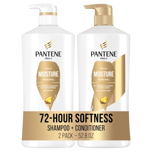 Pantene Shampoo & Conditioner Set, Daily Moisture Renewal with Pro-V Nutrients for Dry, Color-Treated Hair, Long-Lasting Hydration & Nourishment, 27.7 Fl Oz Each, 2-Pack + Miracle Rescue Shot (0.5 Oz) - Image 1