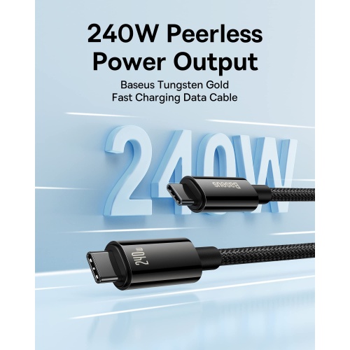 Baseus USB C Cable, 240W PD 3.1 5A Fast Charging USB C to USB C Charger Cable, Zine Alloy Nylon Braided Type C Cable for iPhone 15/Pro/Plus/Pro Max, MacBook, iPad Pro/Air/Mini, Samsung S23/S22 (6.6ft) - Image 7