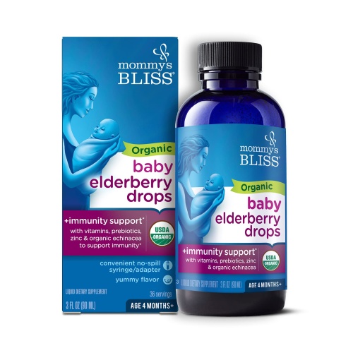 Mommy's Bliss Organic Baby Elderberry Drops, Immune Support with Vitamins, Prebiotics, Zinc & Organic Echinacea, Age 4 Months +, 3 Fl Oz (36 Servings) - Image 1