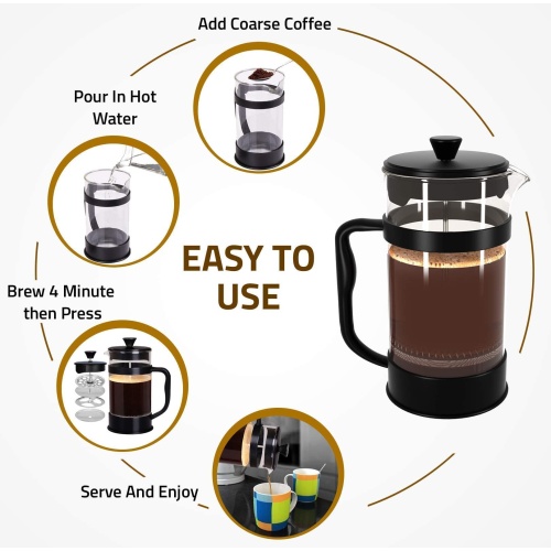 Utopia Kitchen 34 Ounce 1 Liter French Press Coffee Maker, Tea Maker, Travel Coffee Presses, Cold Brew Heat Resistant Thickened Borosilicate Coffee Pot for Camping Travel Gifts, Black - Image 6