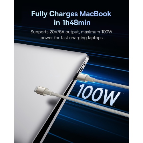 Baseus 100W PD QC 4.0 Fast Charging USB C Cable, 6.6ft Zinc Alloy Nylon Braided for iPhone 13/15/16, MacBook, iPad, Galaxy S24 - Image 5