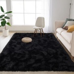 FinRèc Soft Black Rugs for Bedroom Living Room, 4x6 Feet Modern Indoor Fluffy Shaggy Area Rug, Non-Slip Fuzzy Furry Rug for Nursery Kids Room Dorm Room Home Decor, High Pile Plush Floor Carpet - Image 8