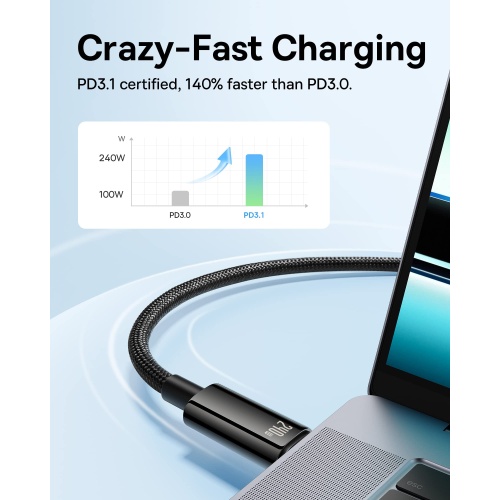 Baseus USB C Cable, 240W PD 3.1 5A Fast Charging USB C to USB C Charger Cable, Zine Alloy Nylon Braided Type C Cable for iPhone 15/Pro/Plus/Pro Max, MacBook, iPad Pro/Air/Mini, Samsung S23/S22 (6.6ft) - Image 6