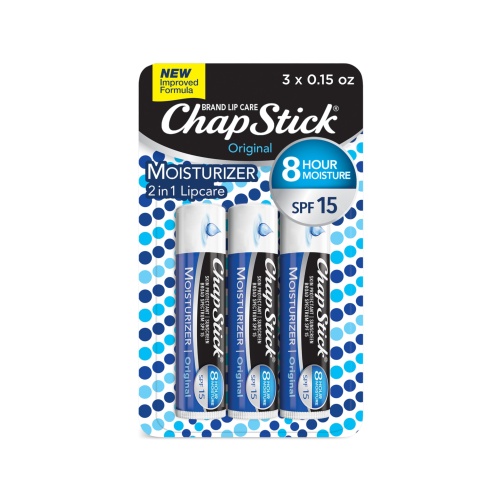 ChapStick Moisturizer Original Lip Balm Tubes, SPF 15 and Skin Protectant - 0.15 Oz, 3 Count (Pack of 1) - Image 1