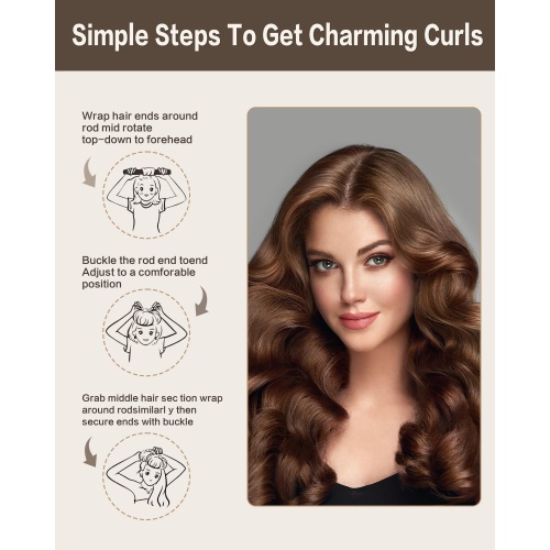 Overnight Blowout Rods Heatless Curls - 4 Pcs Hair Curlers to Sleep In, Velvet Hair Rollers with Satin Hair Scarf,Brown - Image 6