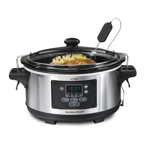 Hamilton Beach Portable 6 Quart Set & Forget Digital Programmable Slow Cooker with Lid Lock, Temperature Probe, Dishwasher Safe Crock & Lid, Stainless Steel (33969A) - Image 1