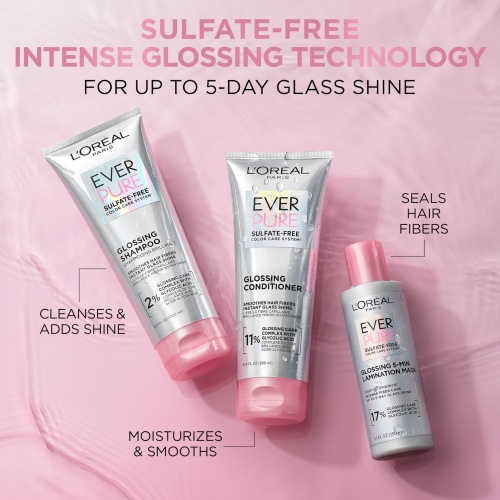 L'Oreal Paris EverPure Glossing Lamination Hair Mask with Glycolic Acid - Deep Conditioning Gloss Hair Treatment for Lasting Shine and Smoothness - Restores Dull, Dry Damaged Hair - 5.1 fl oz - Image 8