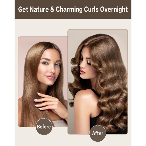 Overnight Blowout Rods Heatless Curls - 4 Pcs Hair Curlers to Sleep In, Velvet Hair Rollers with Satin Hair Scarf,Brown - Image 7