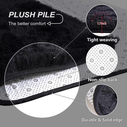 FinRèc Soft Black Rugs for Bedroom Living Room, 4x6 Feet Modern Indoor Fluffy Shaggy Area Rug, Non-Slip Fuzzy Furry Rug for Nursery Kids Room Dorm Room Home Decor, High Pile Plush Floor Carpet - Image 5
