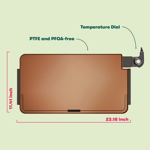 BELLA XL Electric Ceramic Titanium Griddle, Make 15 Eggs At Once, Healthy-Eco Non-stick Coating, Hassle-Free Clean Up, Large Submersible Cooking Surface, 12" x 22", Copper/Black - Image 5