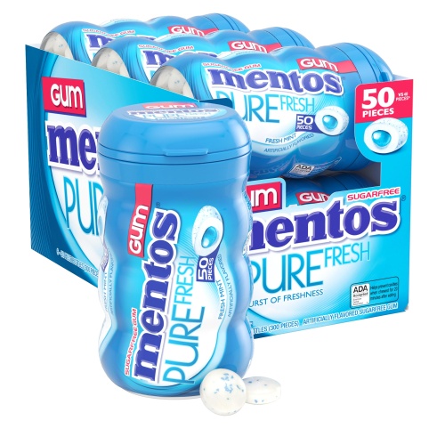 Mentos Pure Fresh Sugar-Free Chewing Gum with Xylitol, Fresh Mint, 50 Piece Bottle (Bulk Pack of 6) - Image 1