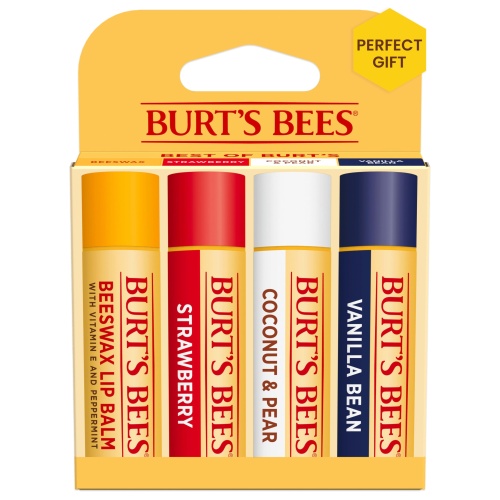 Burt's Bees Lip Balm Stocking Stuffers, Moisturizing Lip Care Christmas Gifts, Original Beeswax, Strawberry, Coconut & Pear, Vanilla Bean with Fruit Extracts, Natural Origin Lip Care (4-Pack) - Image 1