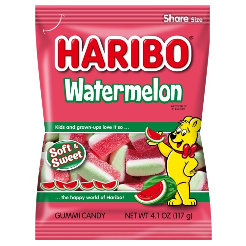 HARIBO Gummi Candy, Watermelon Gummy Candy, 4.1 Ounce Share Size Bags (Pack of 12) Delicious Soft, Chewy & Juicy Sweet Snacks, Fruity Watermelon Flavor - Image 1