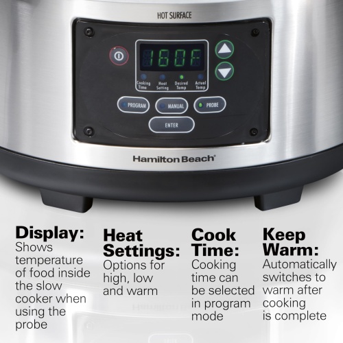 Hamilton Beach Portable 6 Quart Set & Forget Digital Programmable Slow Cooker with Lid Lock, Temperature Probe, Dishwasher Safe Crock & Lid, Stainless Steel (33969A) - Image 6