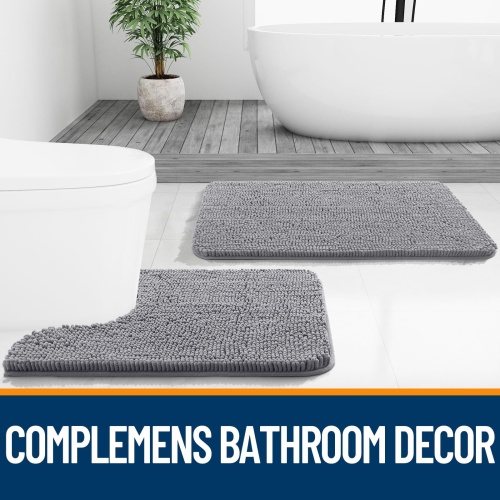 OLANLY Bathroom Rugs 30x20, Extra Soft Absorbent Chenille Bath Rugs, Rubber Backing Quick Dry, Machine Washable Bath Mats for Bathroom Floor, Tub and Shower, Home Decor Accessories, Grey - Image 2