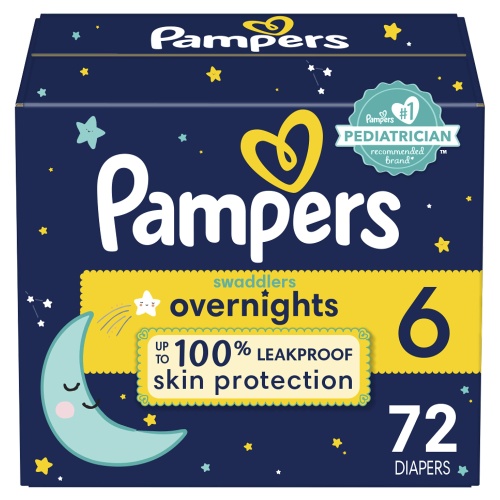 Pampers Swaddlers Overnights Diapers - Size 6, 72 Count, Disposable Baby Diapers, Night Time Skin Protection - Image 1