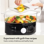 BELLA Two Tier Food Steamer with Dishwasher Safe Lids and Stackable Baskets & Removable Base for Fast Simultaneous Cooking - Auto Shutoff & Boil Dry Protection, Stainless Steel, 7.4 QT, Black - Image 5