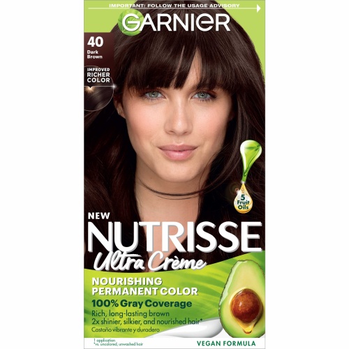 Garnier Hair Color Nutrisse Nourishing Creme, 40 Dark Brown (Dark Chocolate) Permanent Hair Dye, 1 Count (Packaging May Vary) - Image 1