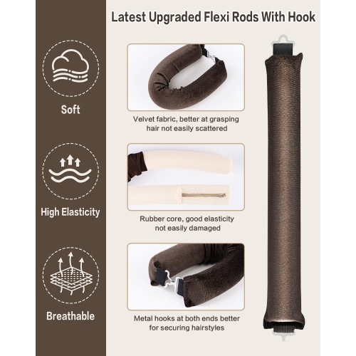Overnight Blowout Rods Heatless Curls - 4 Pcs Hair Curlers to Sleep In, Velvet Hair Rollers with Satin Hair Scarf,Brown - Image 5