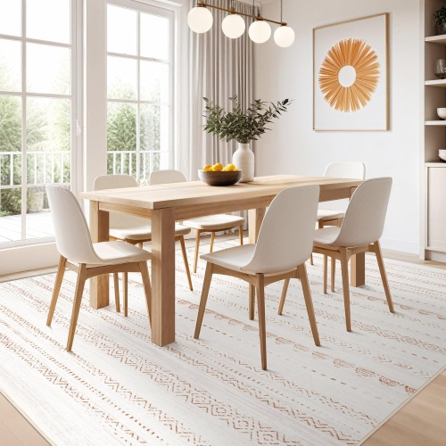 Area Rug Living Room Rugs: 5x7 Washable Boho Large Neutral Farmhouse Soft Moroccan Stain Resistant Indoor Floor Carpet for Bedroom Nursery Kids Playroom Office Dining Room Home House Decor- Brown - Image 4
