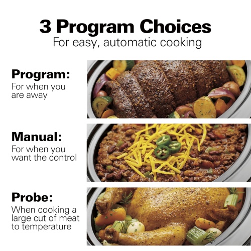 Hamilton Beach Portable 6 Quart Set & Forget Digital Programmable Slow Cooker with Lid Lock, Temperature Probe, Dishwasher Safe Crock & Lid, Stainless Steel (33969A) - Image 3
