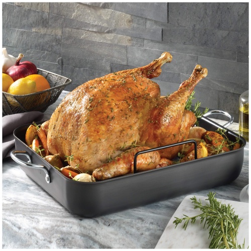 T-fal Ultimate Hard Anodized Nonstick Roasting Pan 16 Inchx13 Inch Roaster Pan, Pots and Pans, Cookware Black - Image 6