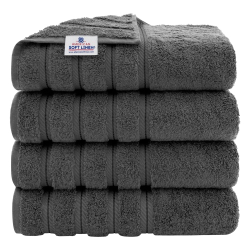American Soft Linen Luxury 4 Piece Bath Towel Set, 600 GSM 100% Cotton Turkish Bath Towels for Bathroom, 27x54 in Large Bathroom Shower Towels, Dark Gray - Image 1