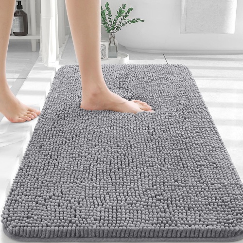 OLANLY Bathroom Rugs 30x20, Extra Soft Absorbent Chenille Bath Rugs, Rubber Backing Quick Dry, Machine Washable Bath Mats for Bathroom Floor, Tub and Shower, Home Decor Accessories, Grey - Image 1